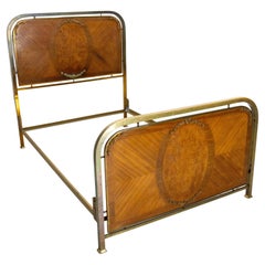 Französisches Bett Classic Style Wurzelholz Kupfer & Messing um 1900