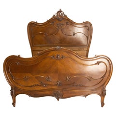French Bed Full US Louis XV St. Carved Walnut circa 1900