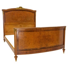 French Bed Queen US King UK Louis XVI St. Carved Walnut and Brass Late 19th C.