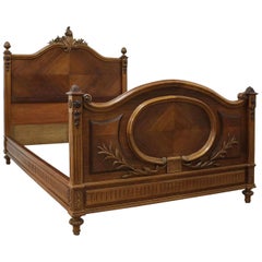 Antique French Bed US Double 19th Century Louis XVI Carved Walnut