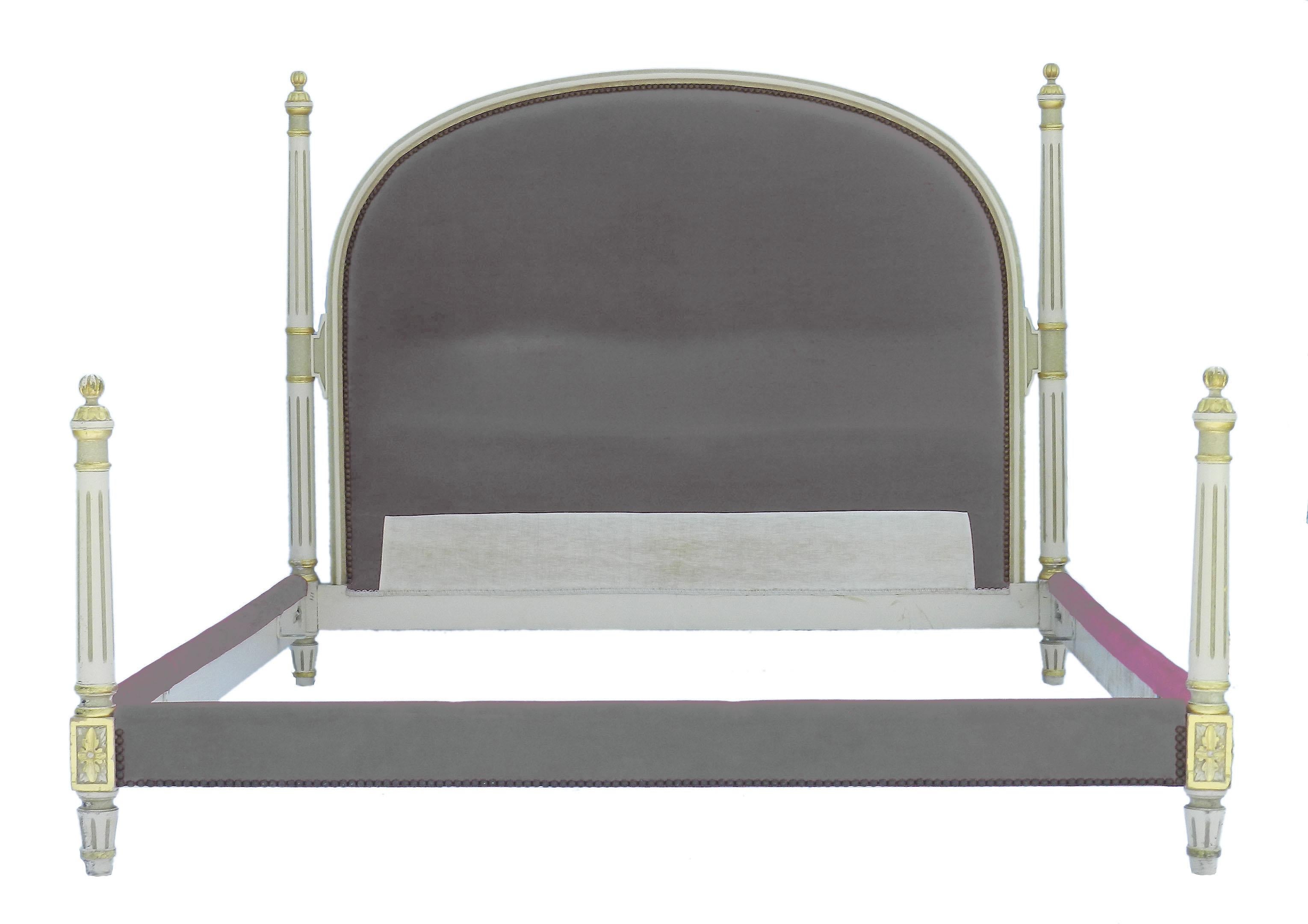 French bed US Queen UK King Louis XVI 
The bed has been shown is different colors, the original color is red velvet and needs to be changed
The patina on this is very good gloriously distressed
The bed is clean and good quality sound, solid in very