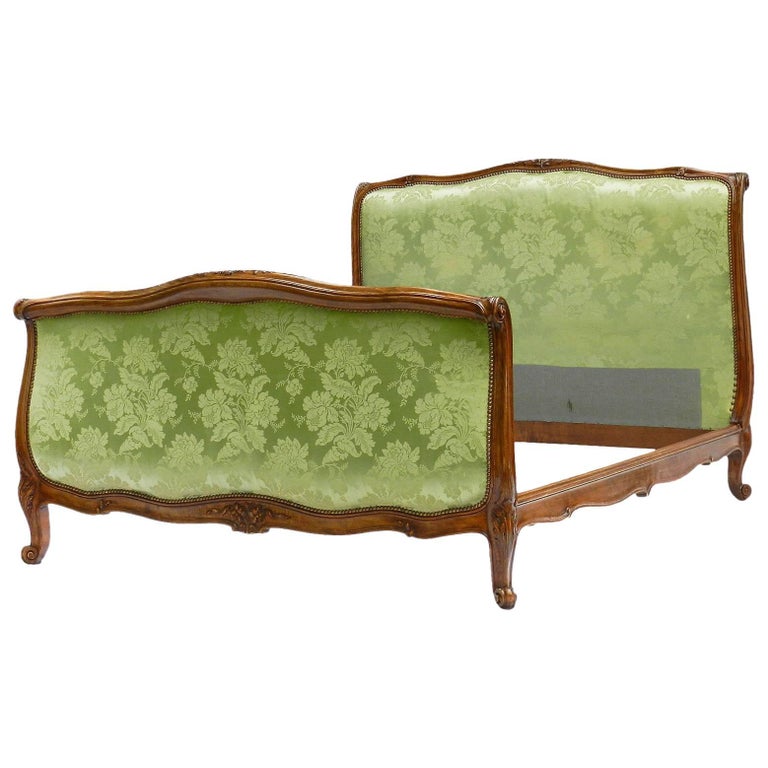 Antique French Bed US Queen UK King Upholstered to recover Scroll Louis