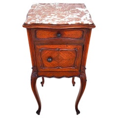 Antique French Bedside Cabinet End Table Walnut & Marble