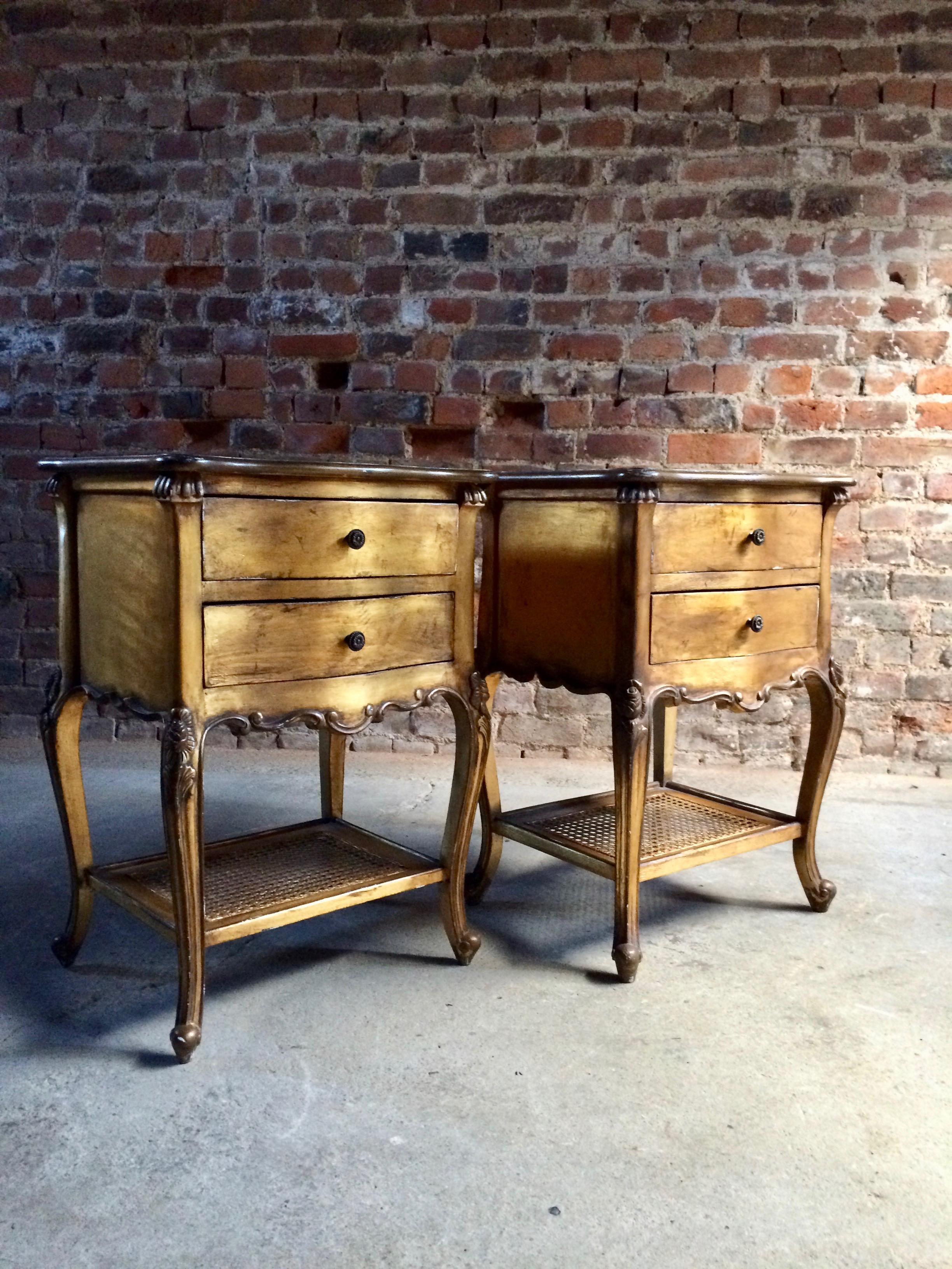 Rococo French Bedside Cabinets Nightstands Gilded Tables, 20th Century