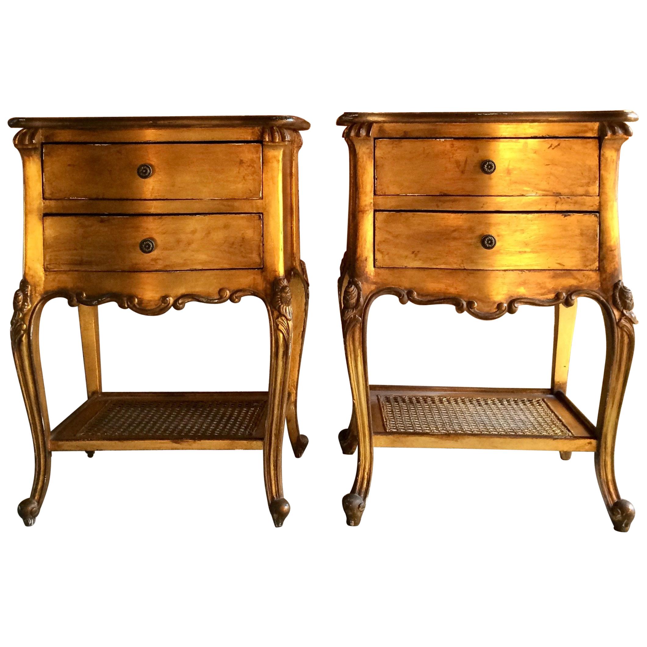 French Bedside Cabinets Nightstands Gilded Tables, 20th Century