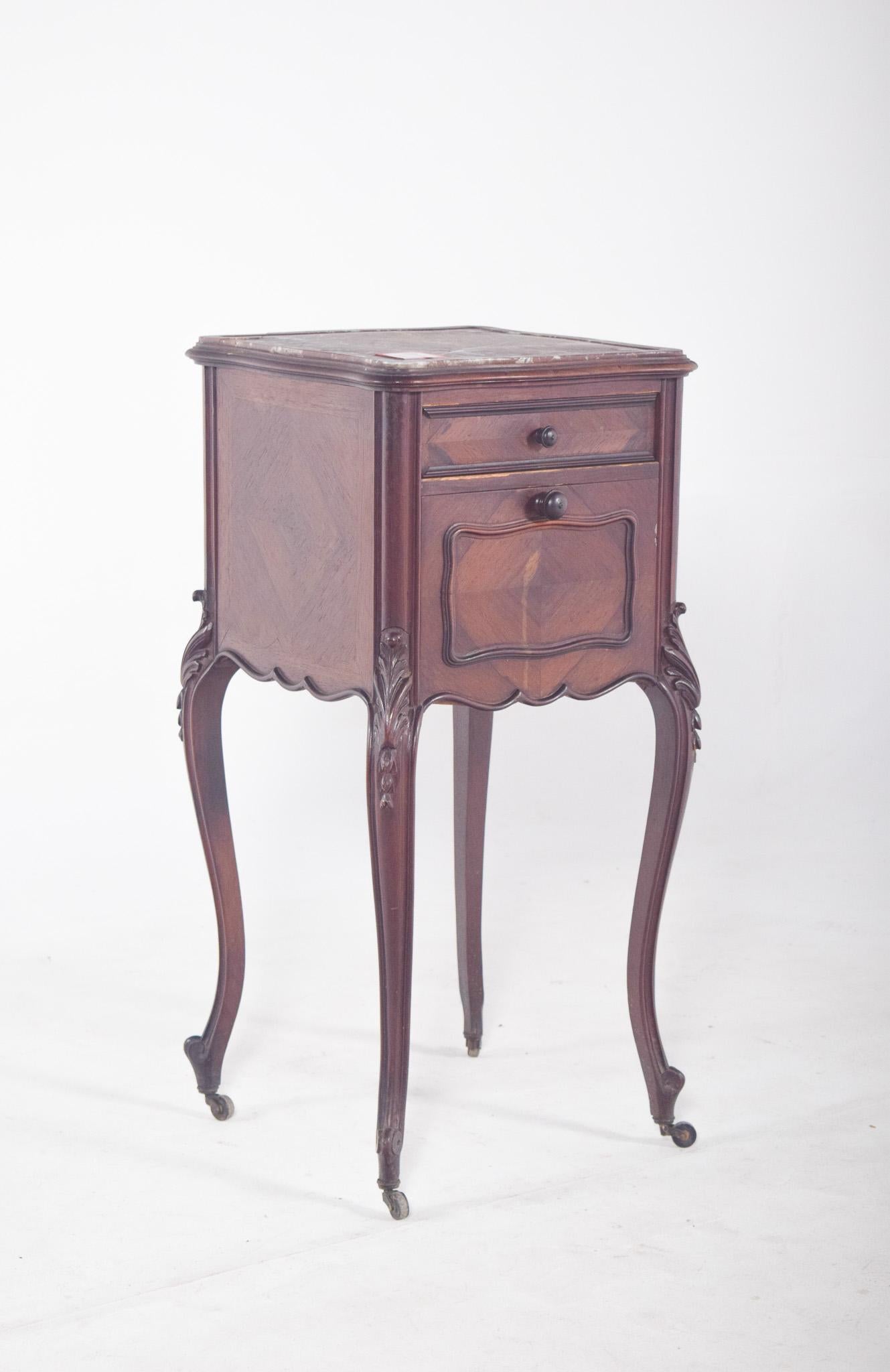 Other French Bedside Table in Rosewood with Marble Top For Sale
