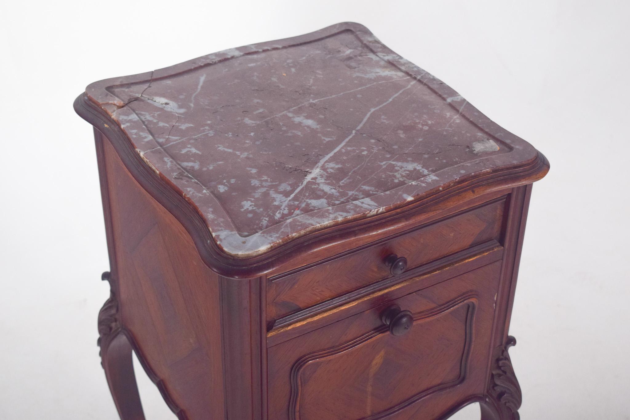 French Bedside Table in Rosewood with Marble Top In Good Condition For Sale In Lisboa, Lisboa