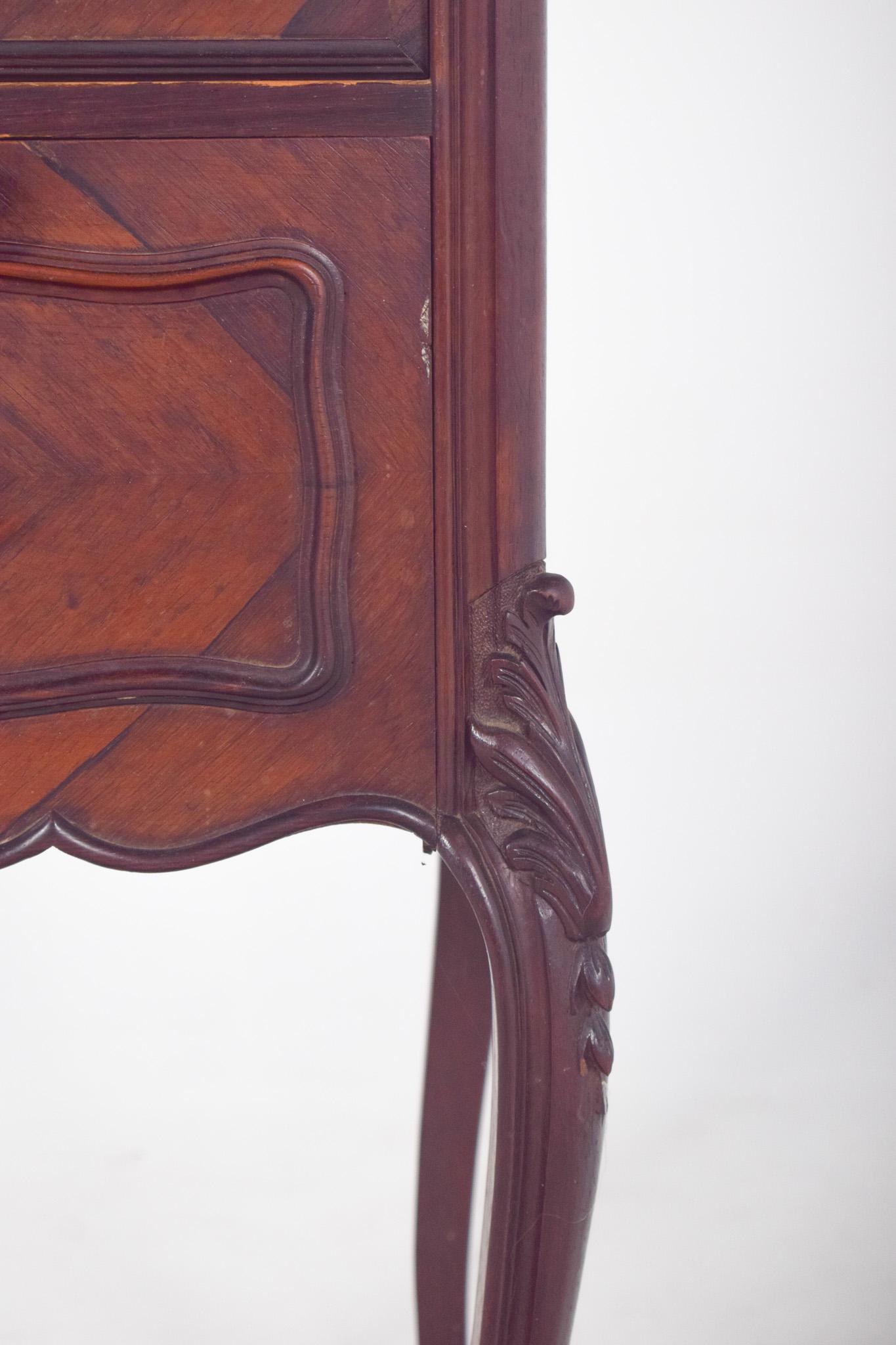 French Bedside Table in Rosewood with Marble Top For Sale 1