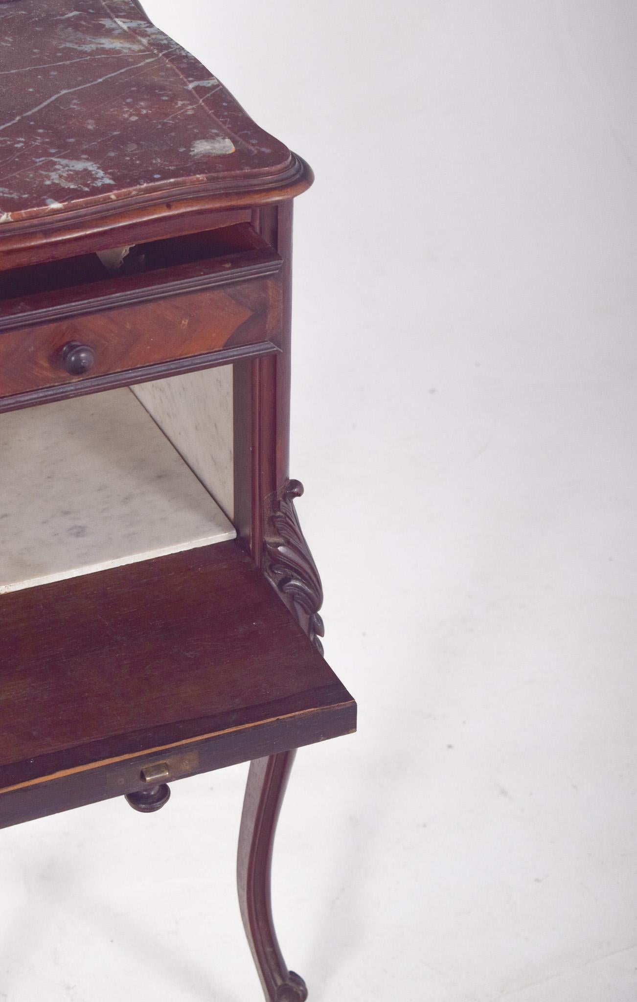 French Bedside Table in Rosewood with Marble Top For Sale 2