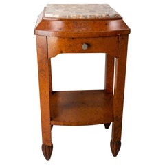 French Bedside Table Thuya Burl & Marble Top Nightstand Art Deco, circa 1930