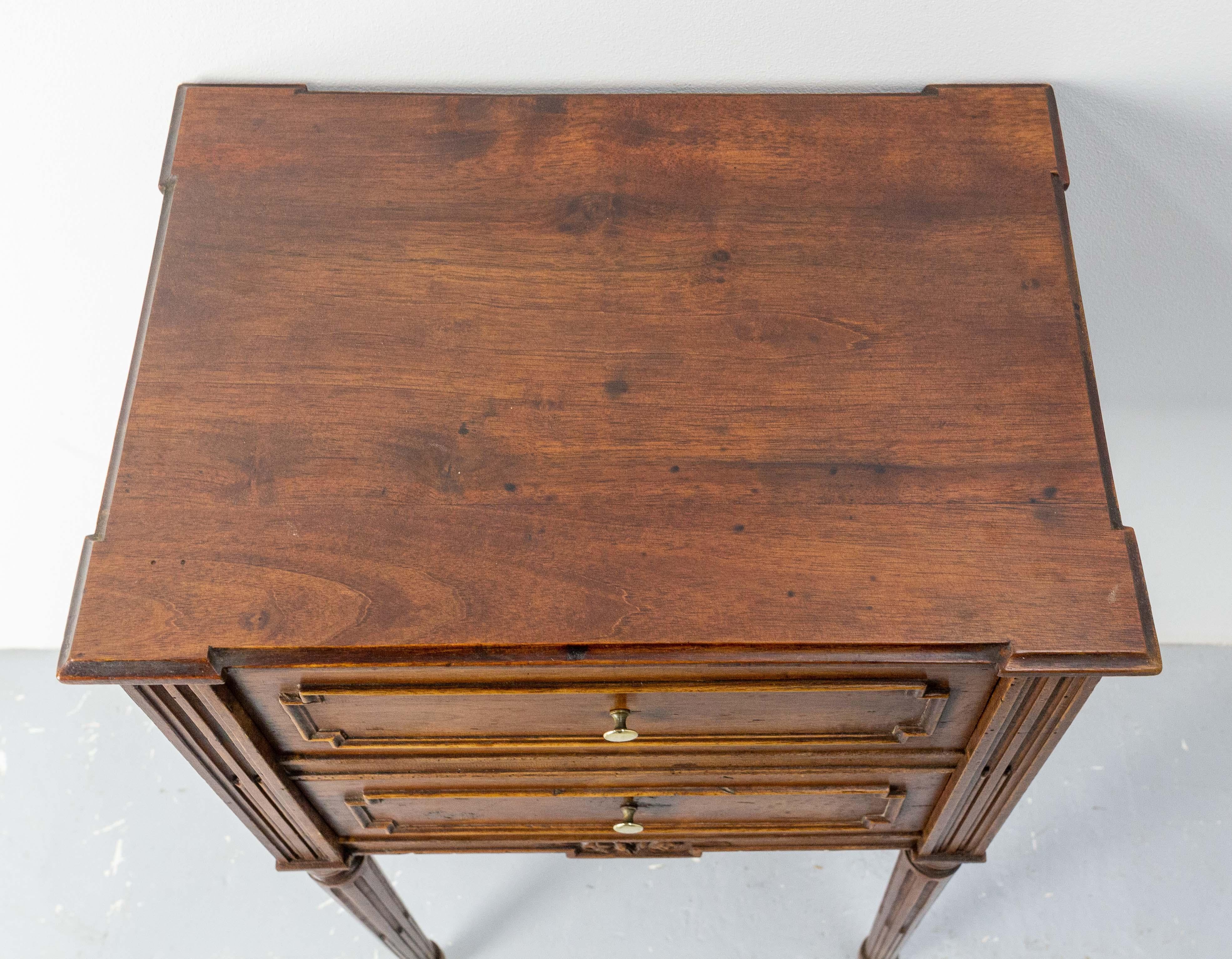 French Bedside Table Walnut Nightstand Louis XVI St, circa 1900 1