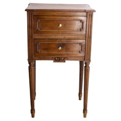 French Bedside Table Walnut Nightstand Louis XVI St, circa 1900