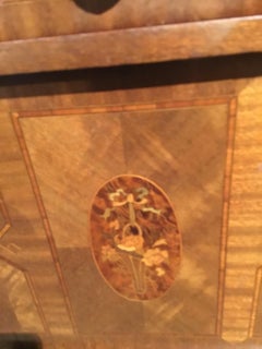 French Bedside Table with Marble Top and Marquetry Inlay
