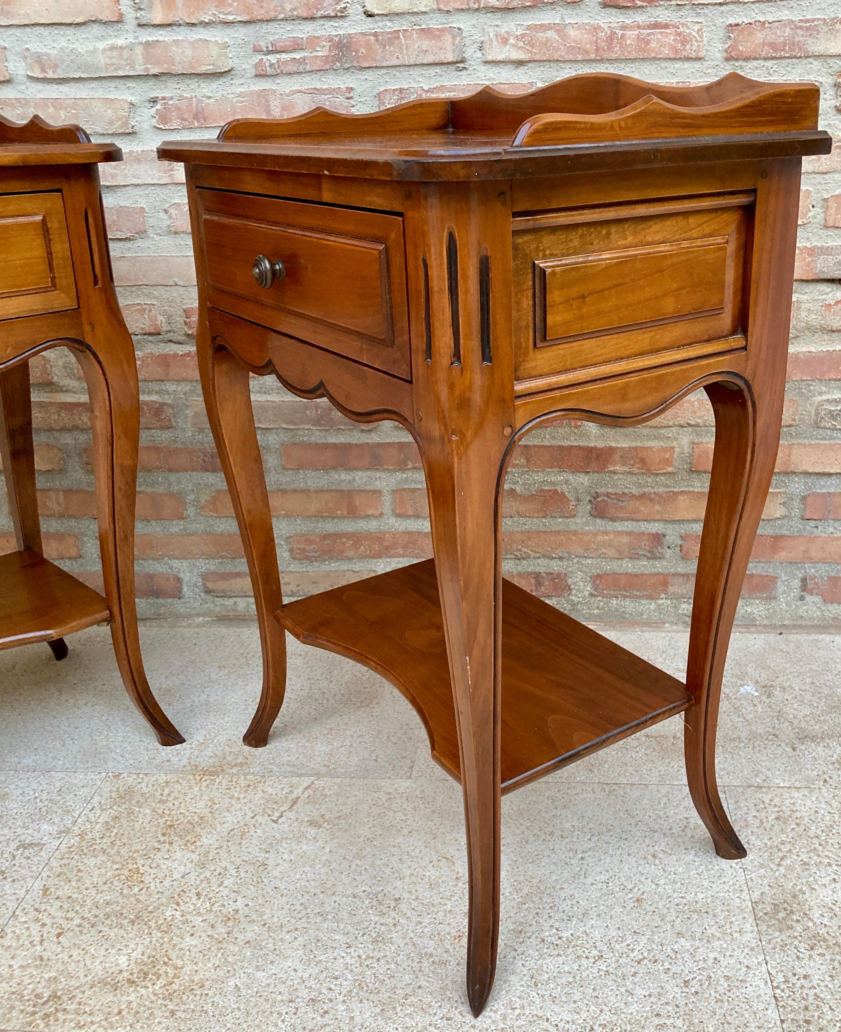 Wood French Bedside Tables with a Drawer, 1900s, Set of 2 For Sale