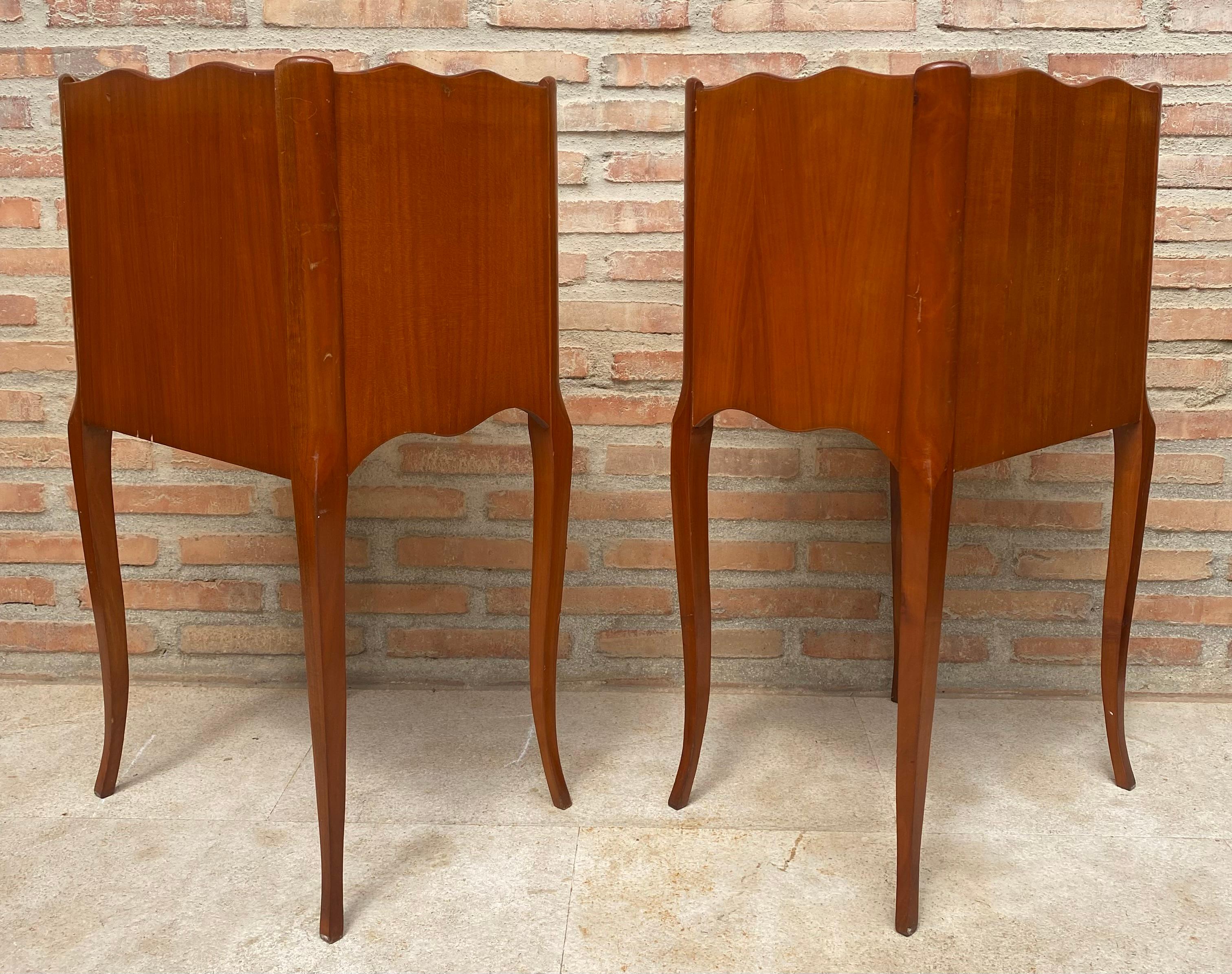 Wood French Bedside Tables with Cabriole Legs, 1950s, Set of 2 For Sale