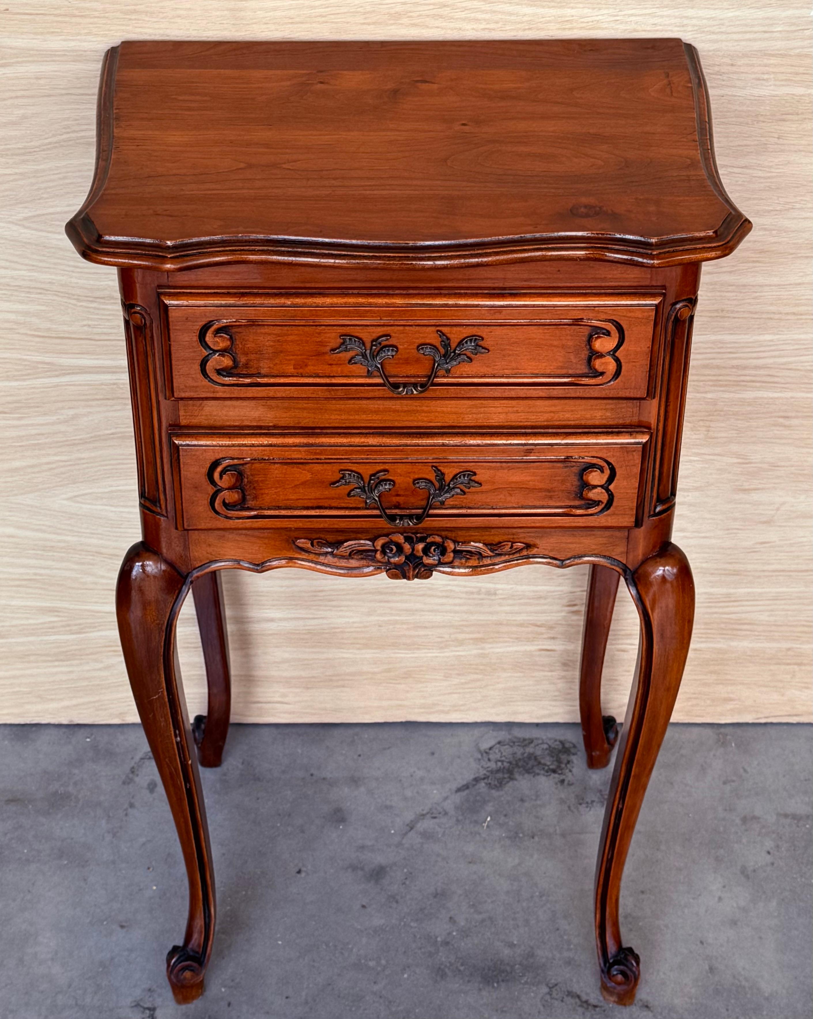 Wood French Bedside Tables with Cabriole Legs, 1950s, Set of 2 For Sale