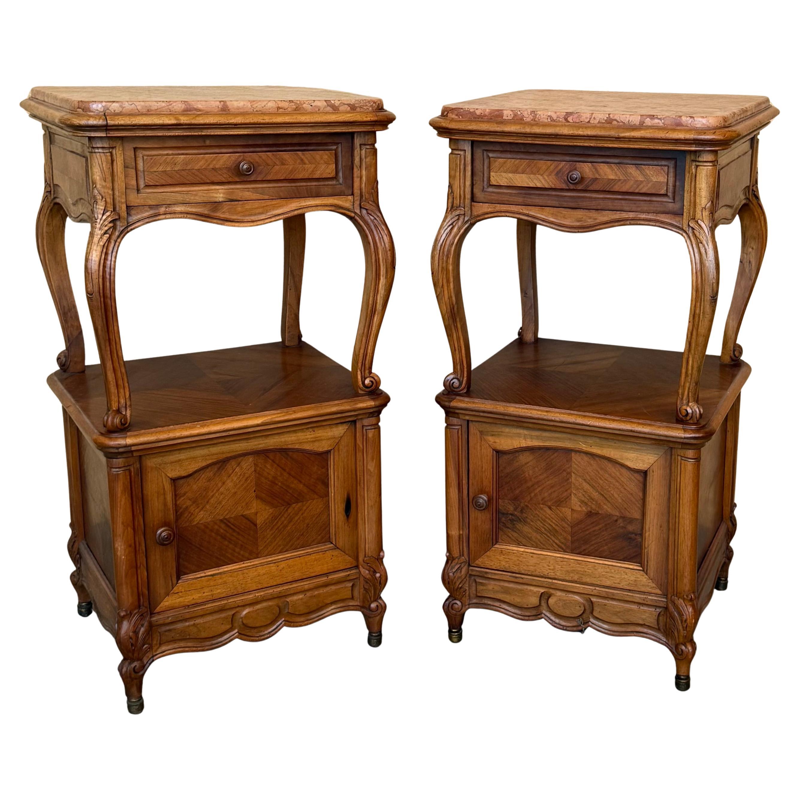 Tables de chevet françaises à pieds cabriole, années 1950, ensemble de 2