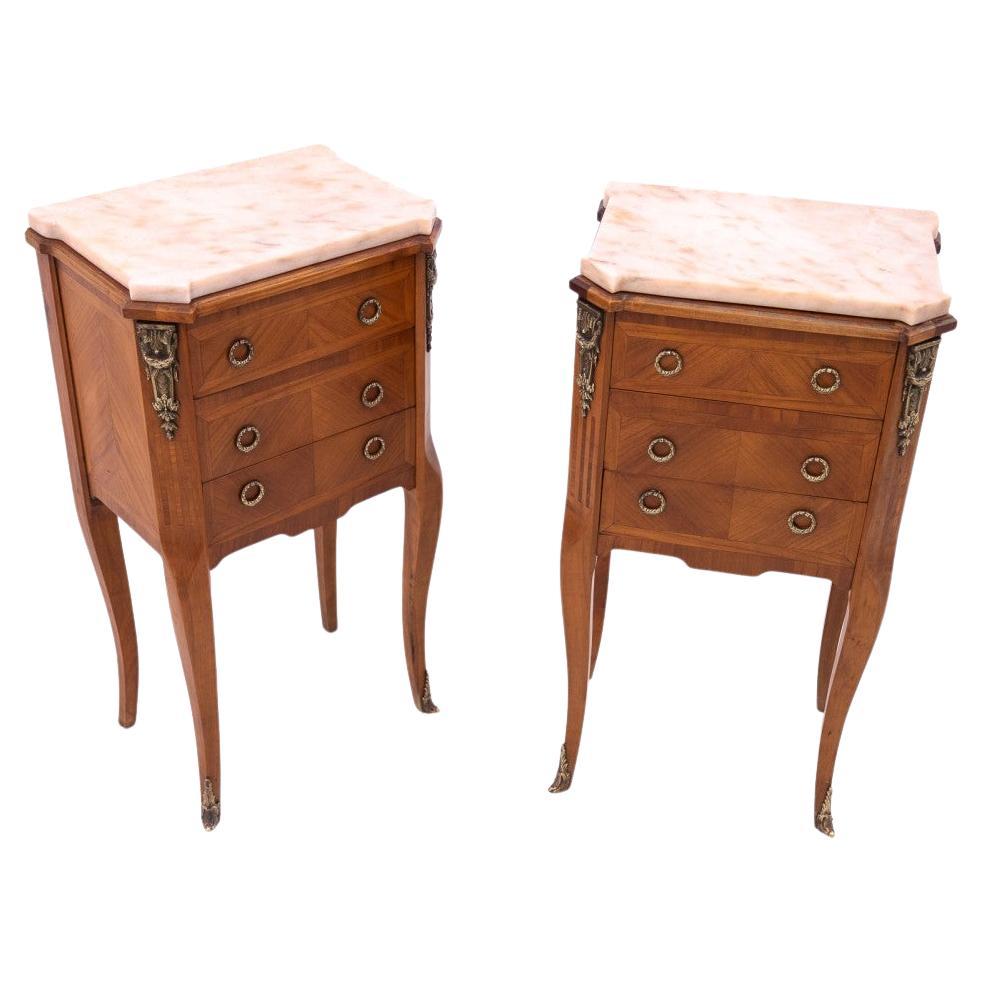French bedside tables with stone top, early 20th century.