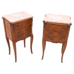 Antique French bedside tables with stone top, early 20th century.
