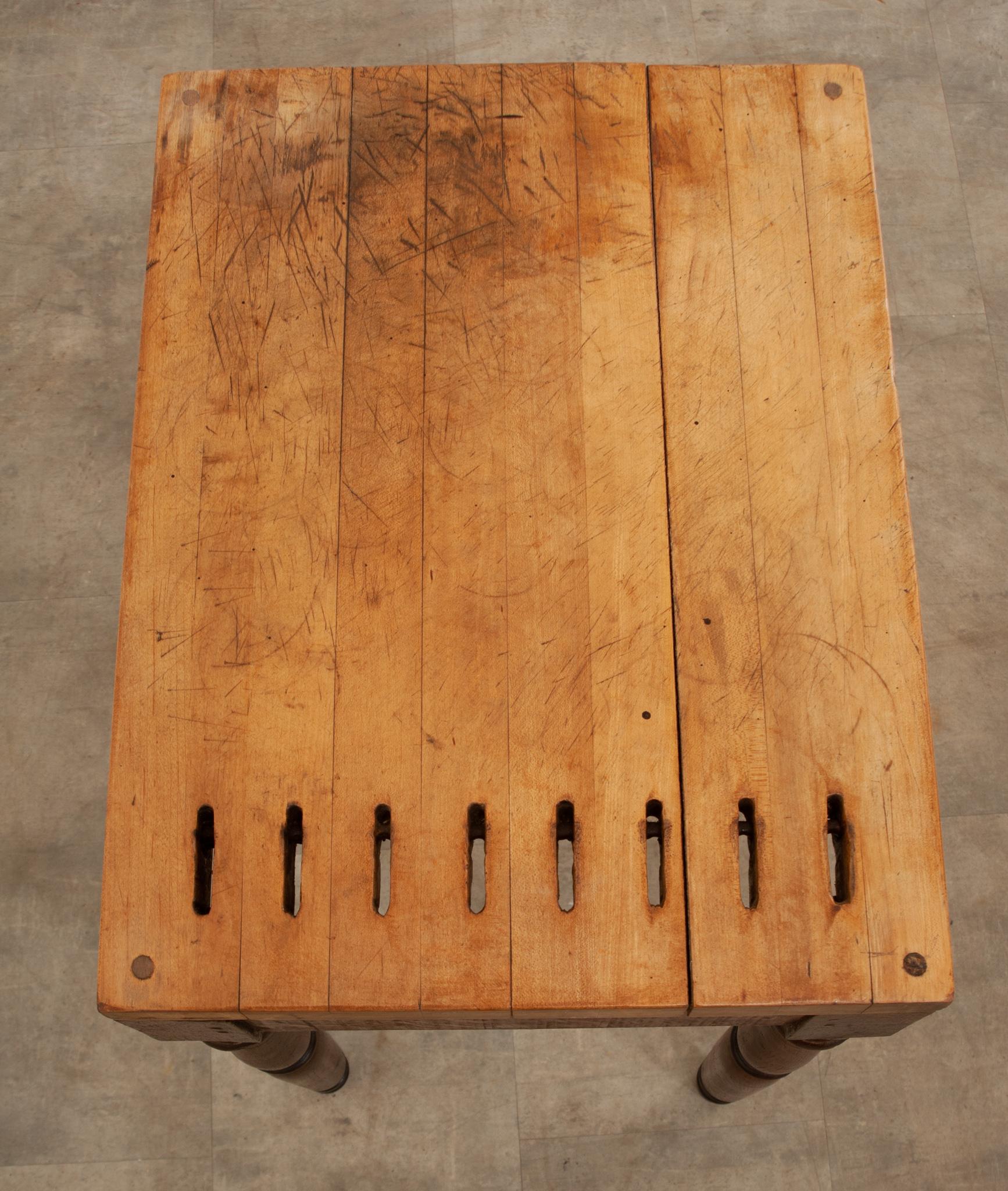 Hand-Crafted French Beech Charcuterie Table with Knife Slots