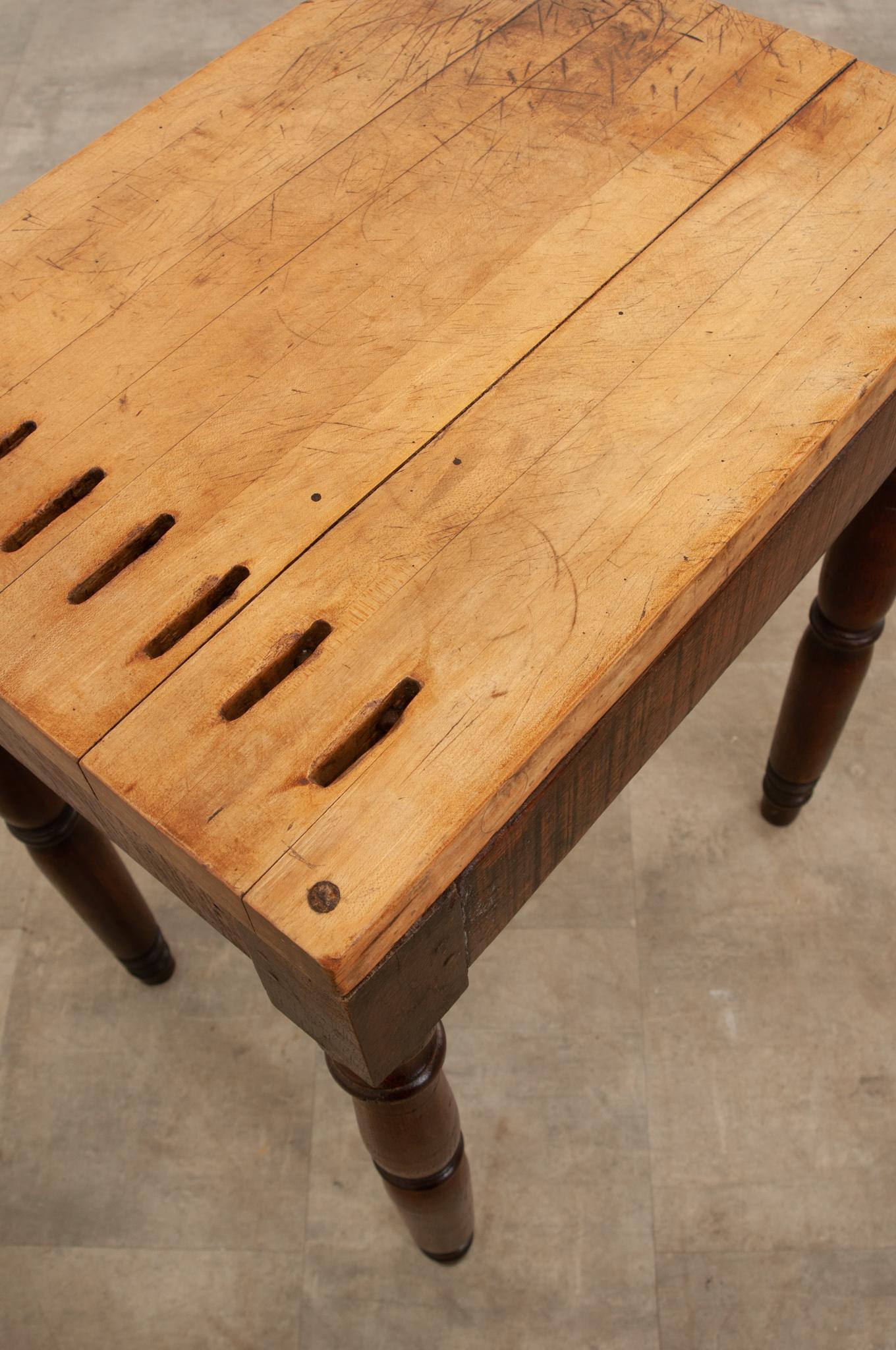 19th Century French Beech Charcuterie Table with Knife Slots