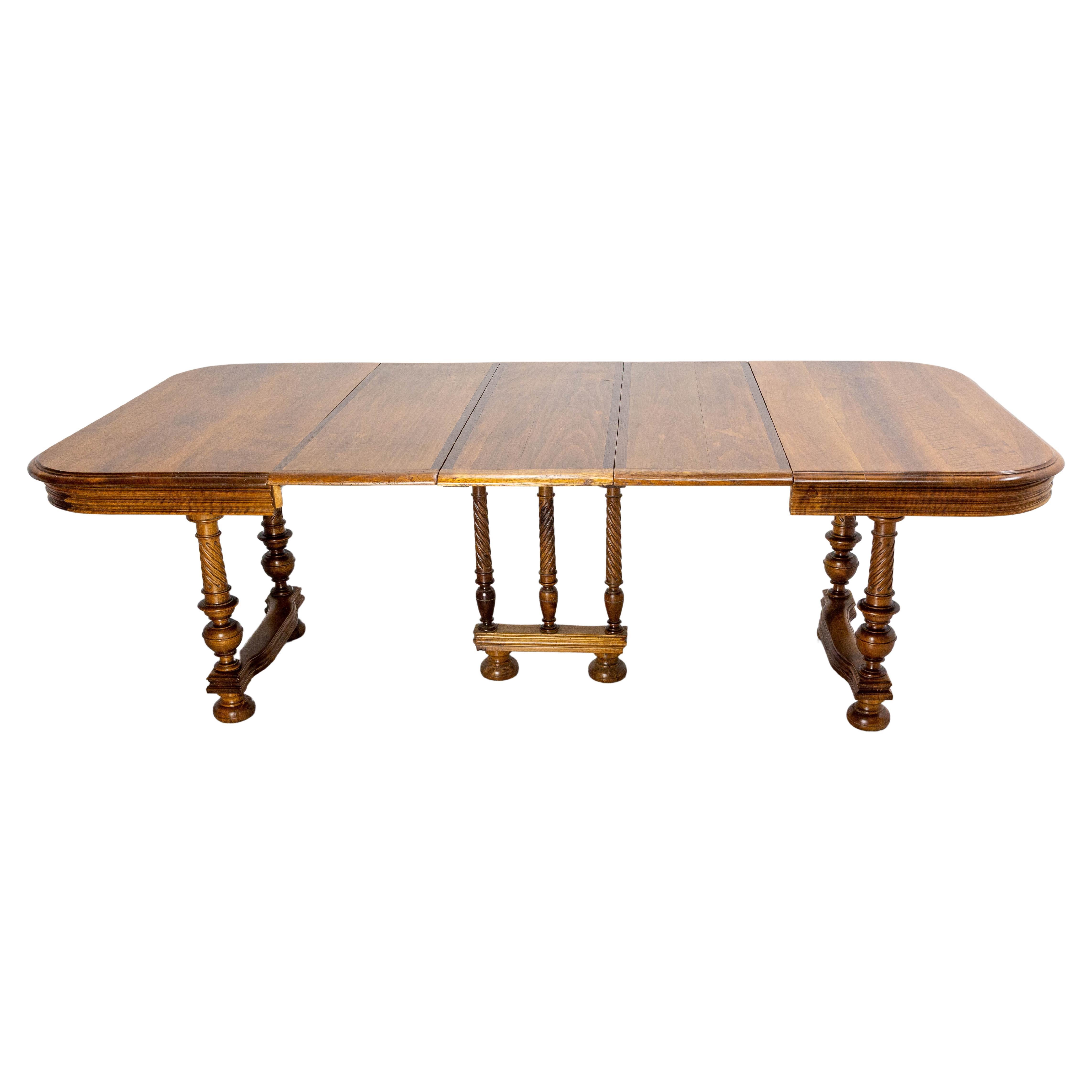 French Beech Dining Extended Table Louis XIII Style, Late 19th Century