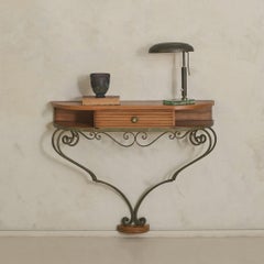 French Beech + Mahogany Demilune Console, 1940s