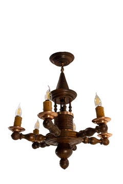 French Beech Well Chandelier Ceiling Pendant, circa 1940