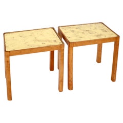 Vintage French Beech Wood Reverse Gold Leaf Glass Side Tables France c1940 Frank Dunand