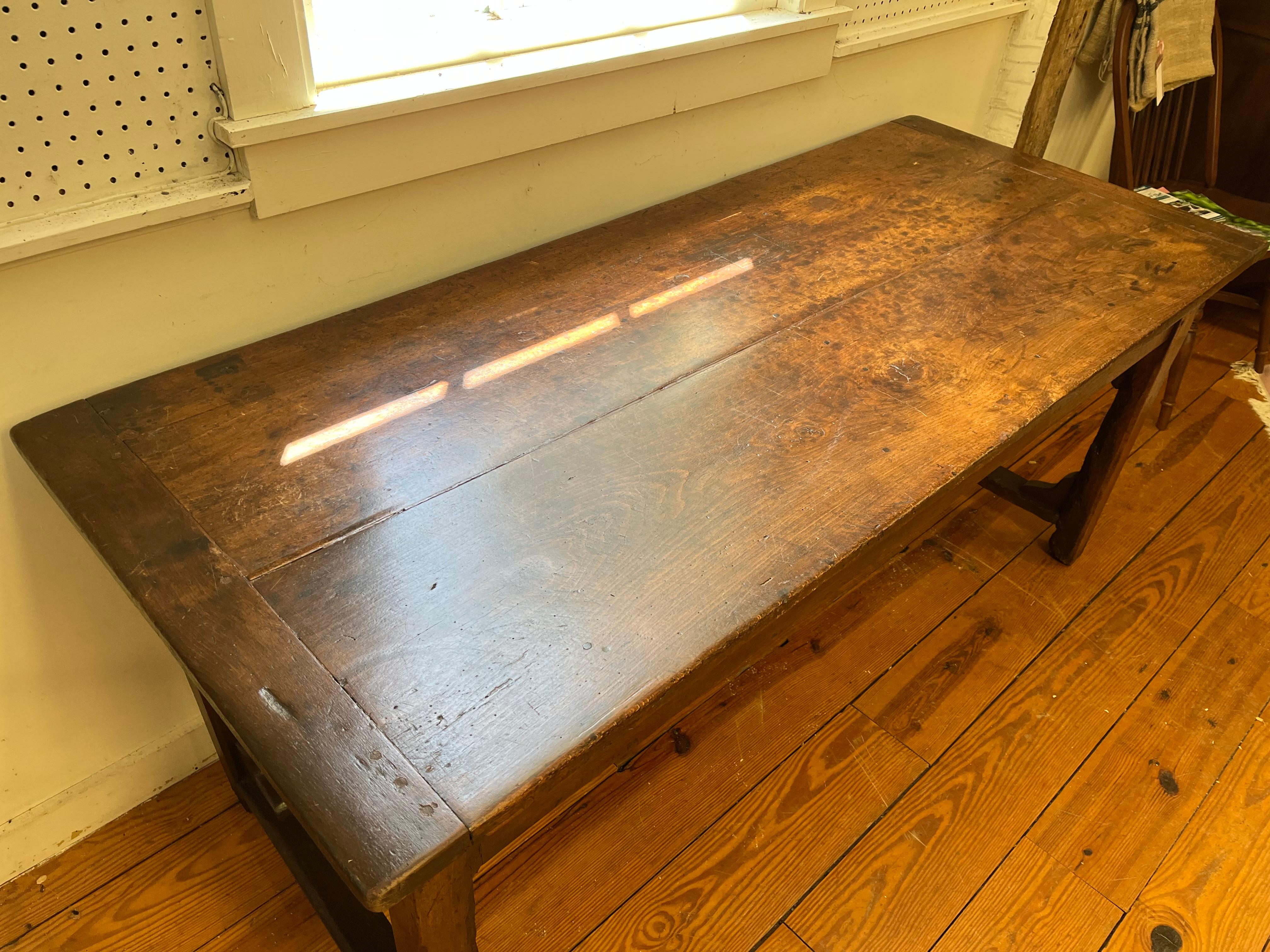 French Beech Wood Serving Table with 2 End Drawers In Good Condition In Sheffield, MA