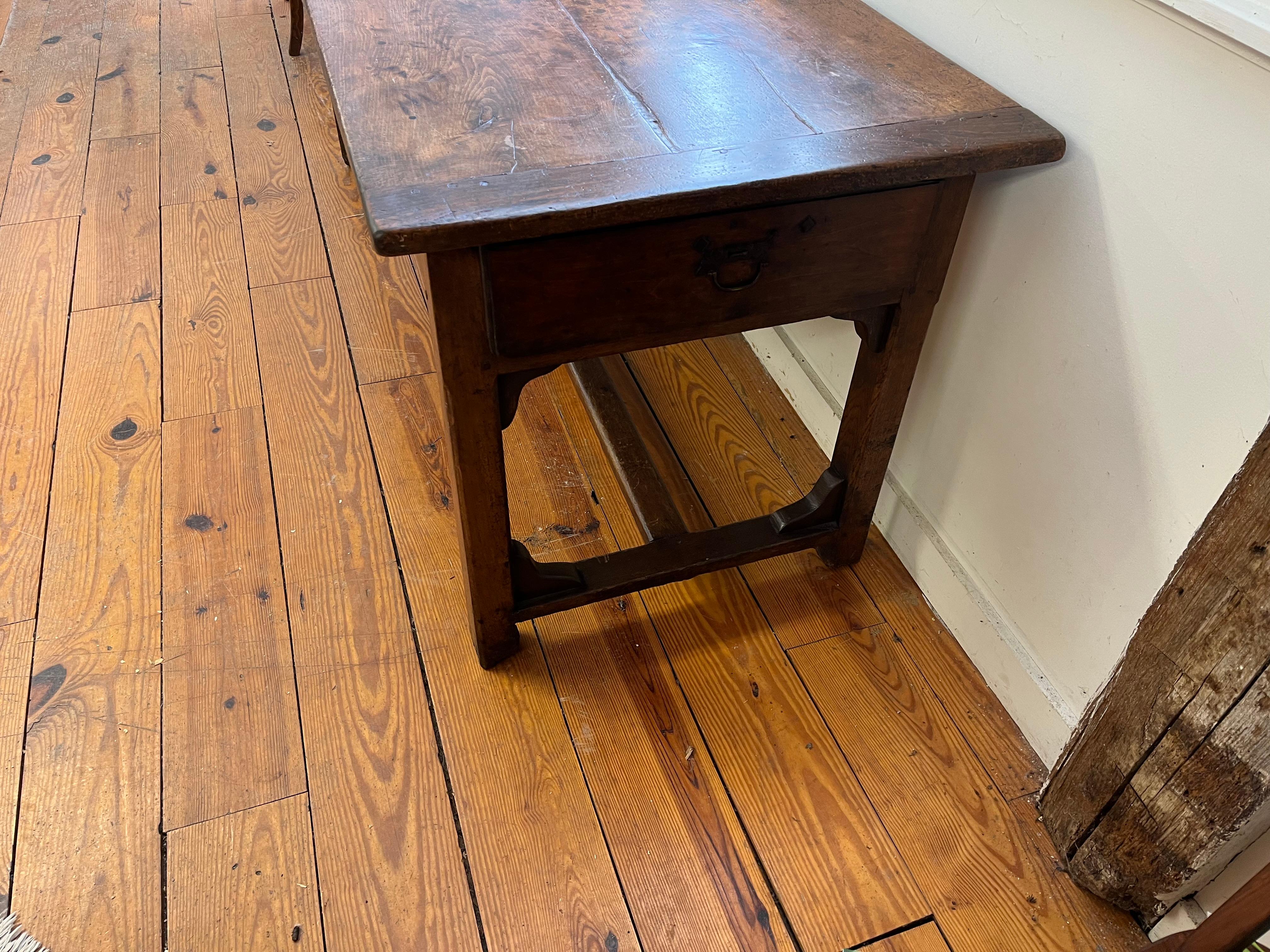 Mid-19th Century French Beech Wood Serving Table with 2 End Drawers