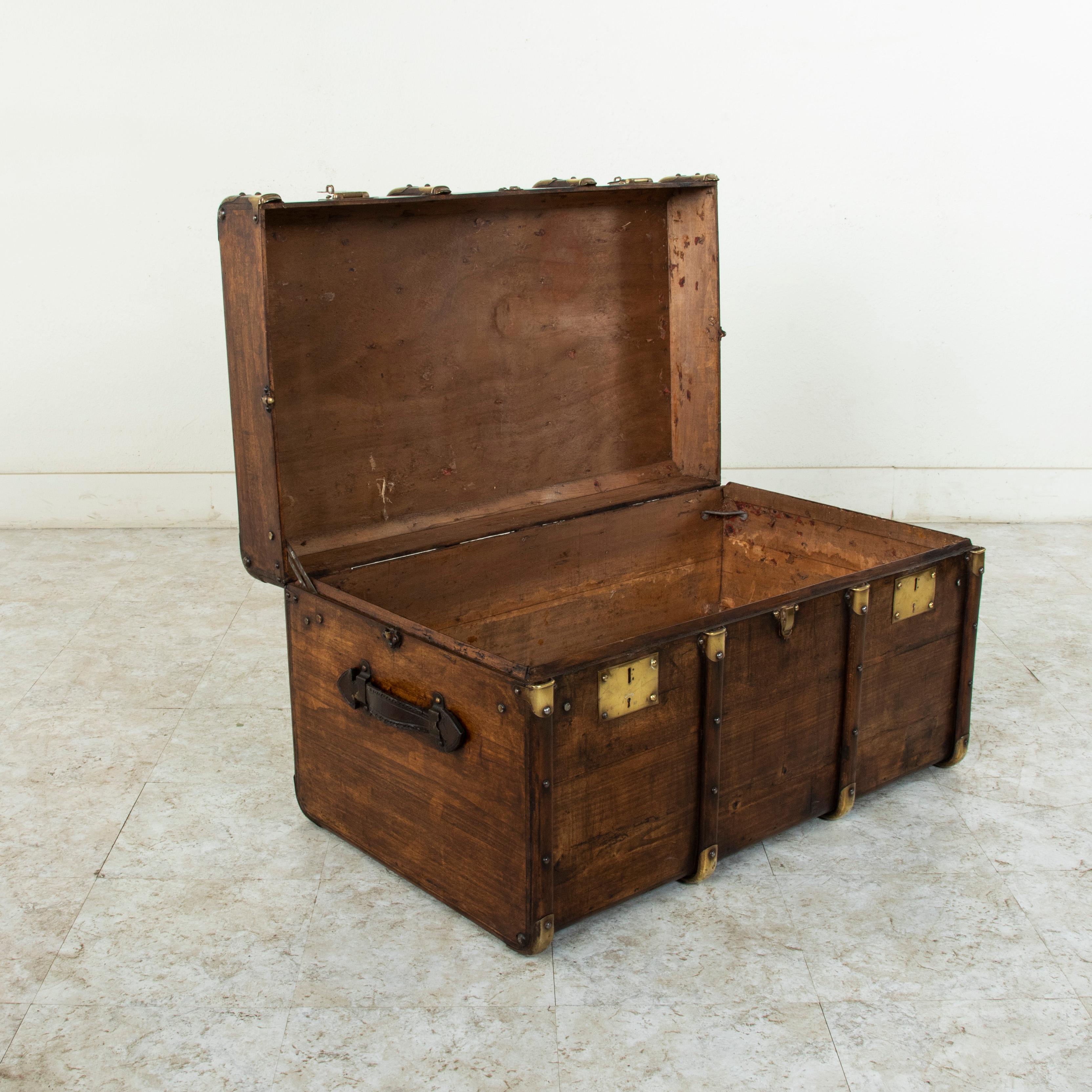 French Beechwood Trunk with Runners Brass Detailing and Leather Handles 1