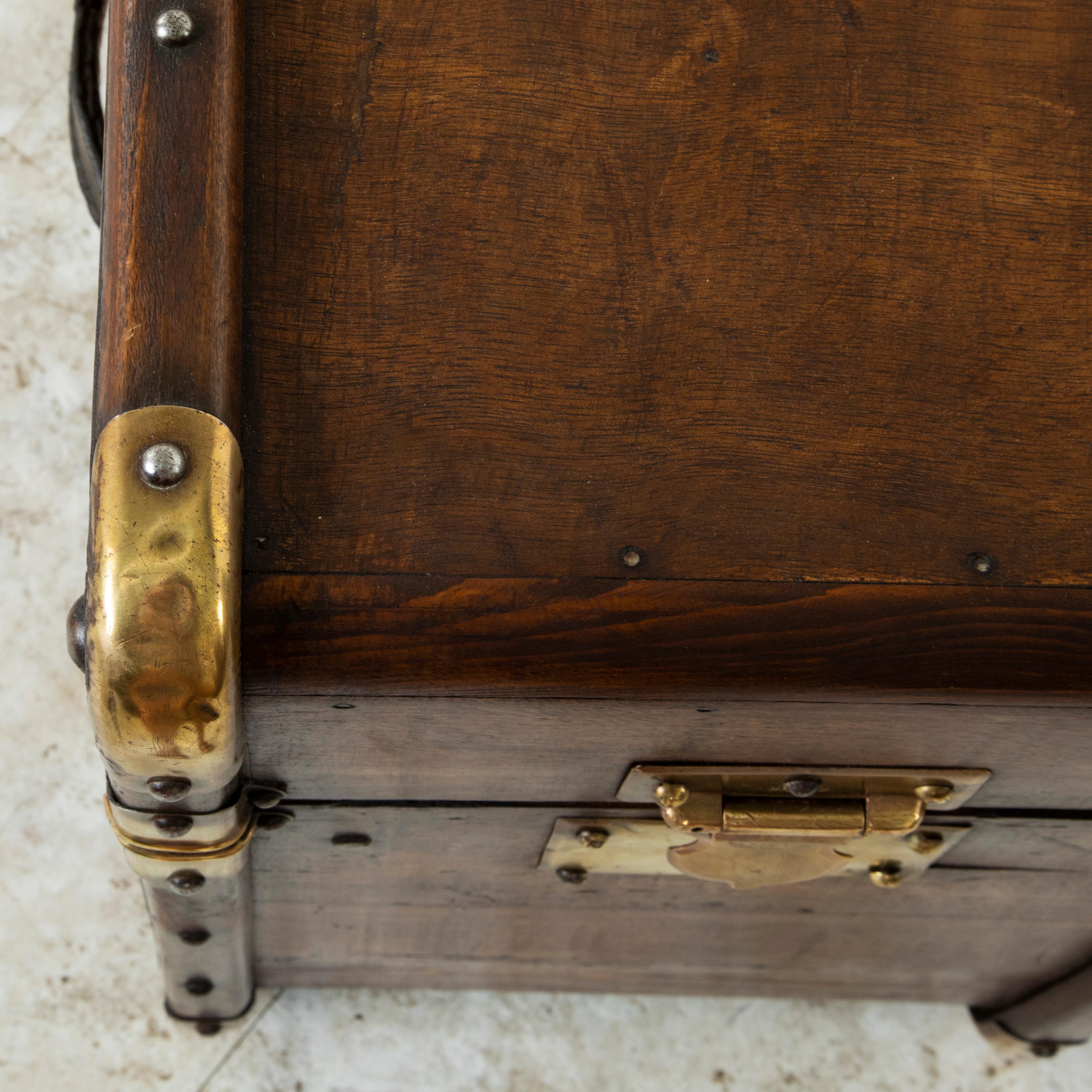 French Beechwood Trunk with Runners Brass Detailing and Leather Handles 3