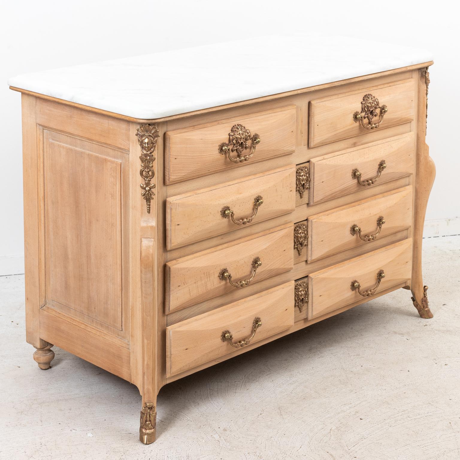 Late 19th Century French Beechwood Chest of Drawers with Marble Top For Sale
