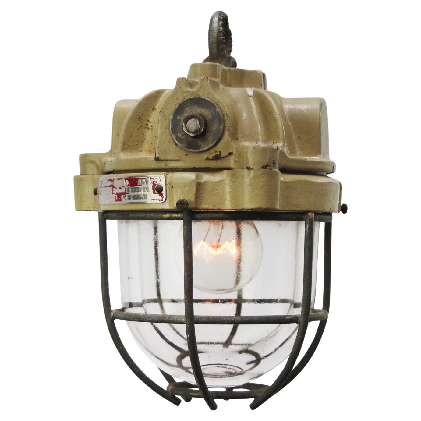 French Beige Brown Cast Iron Vintage Industrial Pendant Lamp by Mapelec Amiens
