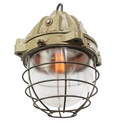 French Beige Brown Cast Iron Vintage Industrial Pendant Lights by Mapelec Amiens