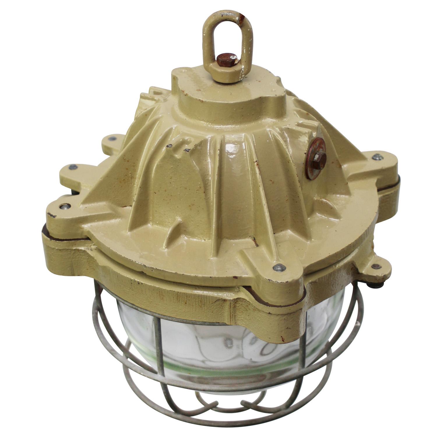 Mid-20th Century French Beige Brown Cast Iron Vintage Industrial Pendant Lights by Mapelec Amiens For Sale
