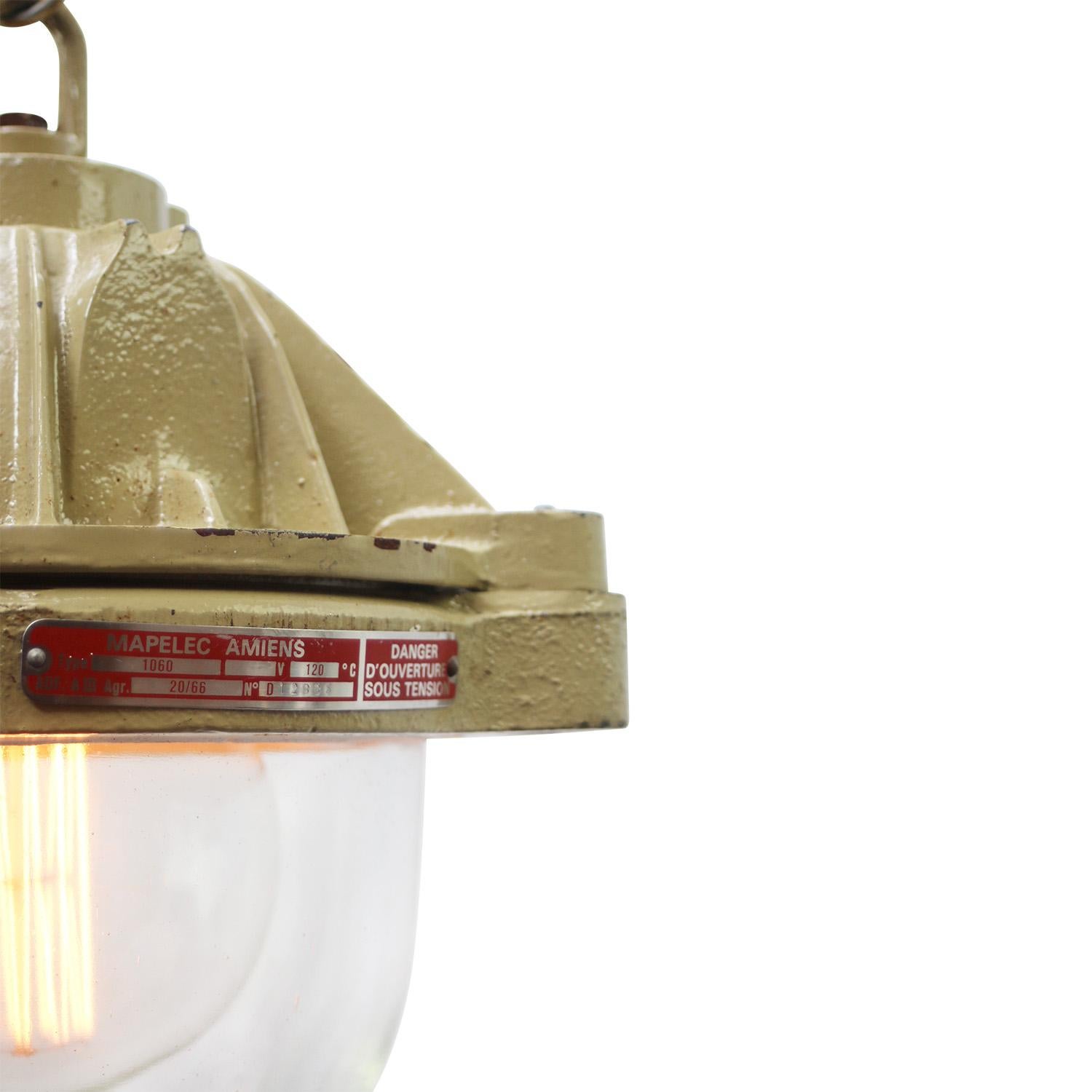 Mid-20th Century French Beige Brown Cast Iron Vintage Industrial Pendant Lights by Mapelec Amiens For Sale