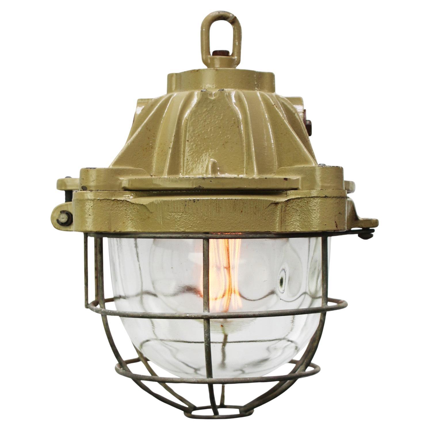 French Beige Brown Cast Iron Vintage Industrial Pendant Lights by Mapelec Amiens