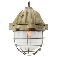 Lampes pendantes industrielles vintage en fonte beige et brune par Mapelec Amiens