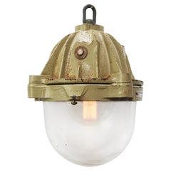 Lámparas colgantes vintage industriales francesas de hierro fundido marrón beige de Mapelec Amiens