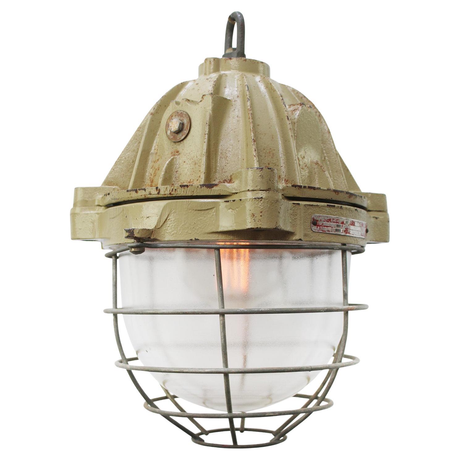 French Beige Brown Cast Iron Vintage Industrial Pendant Lights by Mapelec Amiens