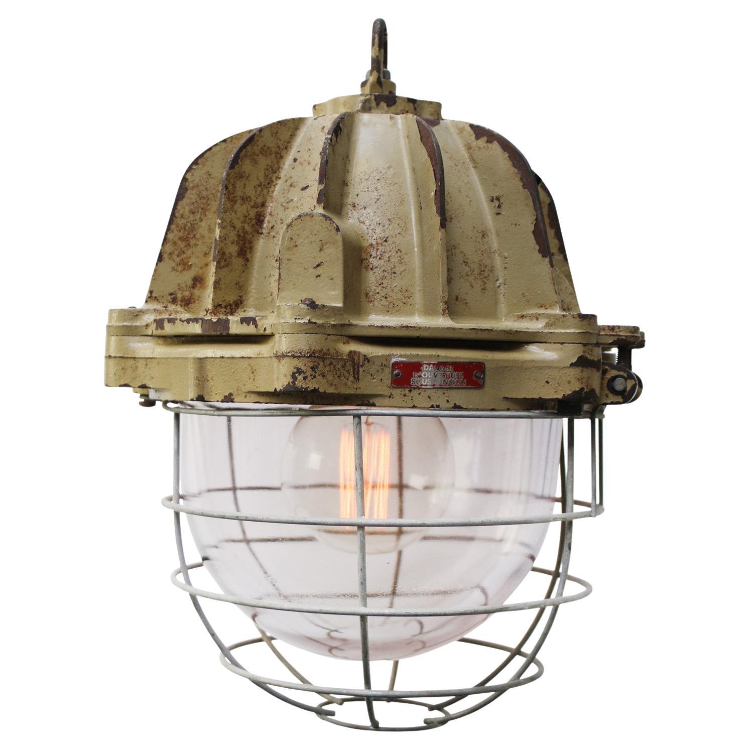 French Beige Brown Cast Iron Vintage Industrial Pendant Lights by Mapelec Amiens