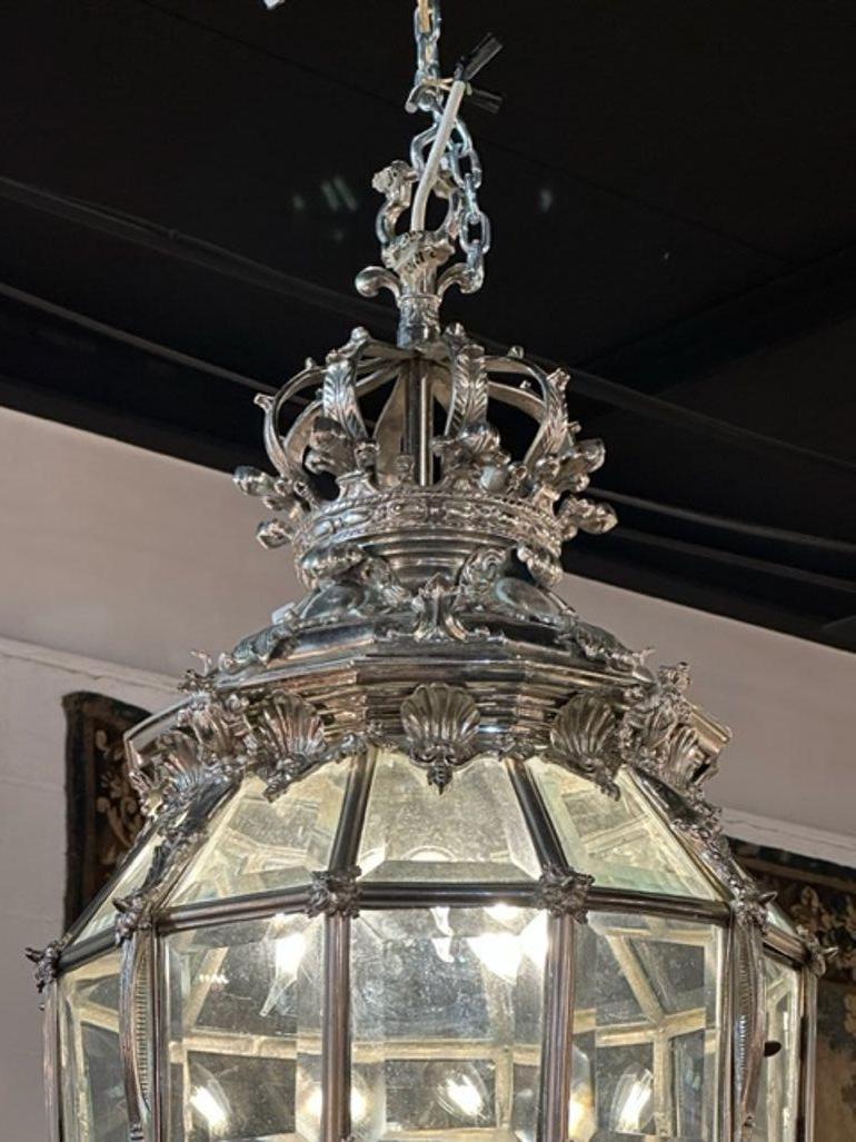 French Belle Epoch Silver over Bronze Lantern For Sale 3
