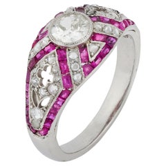 Anillo cúpula de platino con diamante talla europea antigua de la Belle Époque francesa de 0,60 quilates