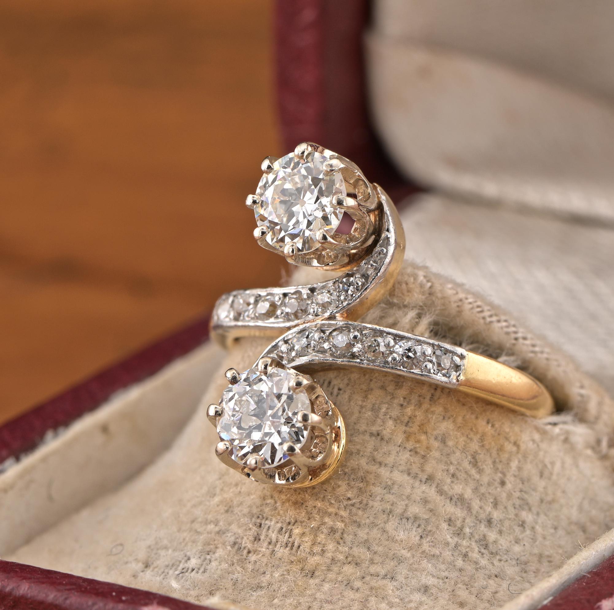 French Belle Epoque 1.30 Ct Diamond Plus You & Me Ring  Unisexe en vente