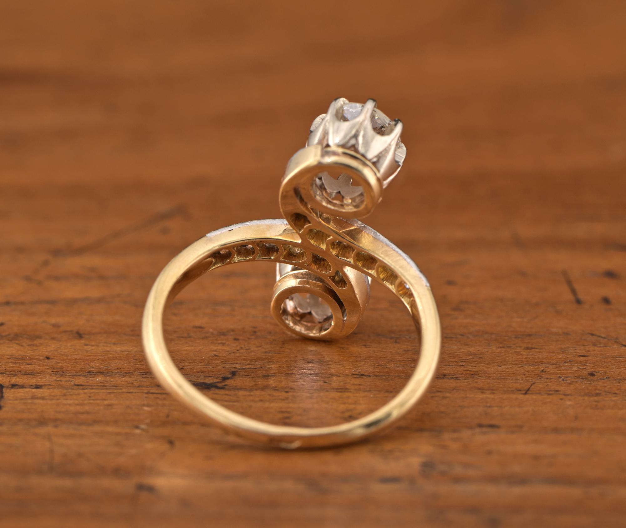 French Belle Epoque 1.30 Ct Diamond Plus You & Me Ring  en vente 1