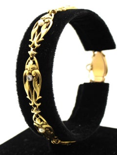 French Belle Époque 18 Yellow Gold Diamond Pearl Bracelet