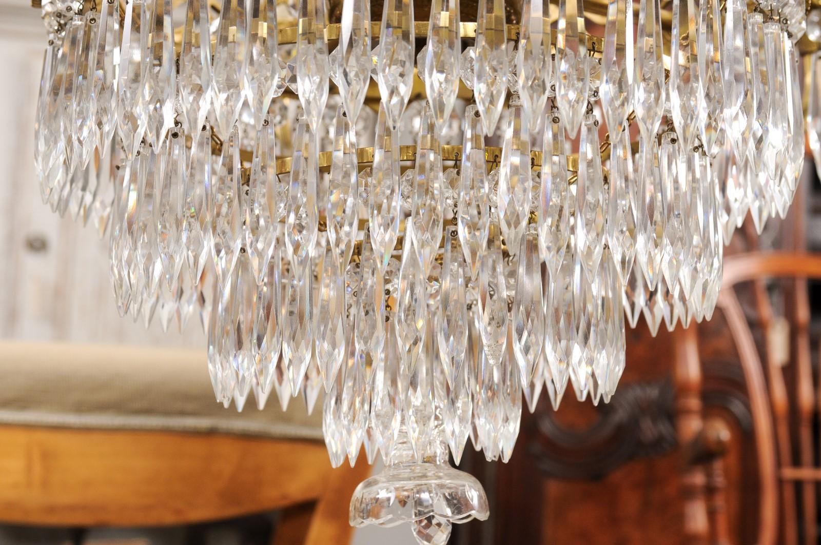 French Belle Époque 1890s Five-Light Crystal and Bronze Basket Chandelier, Wired For Sale 7