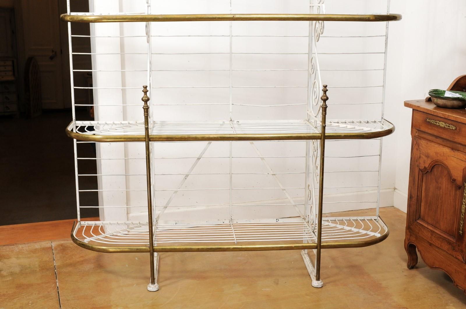 French Belle Époque 1890s White Painted Metal Baker’s Rack with Brass Accents 9